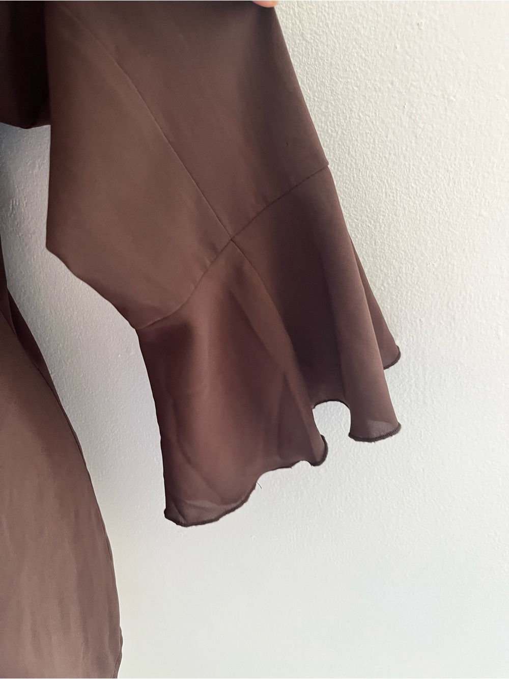 Spense Brown Ruffle Front Button-Down Blouse - Picture 4 of 5